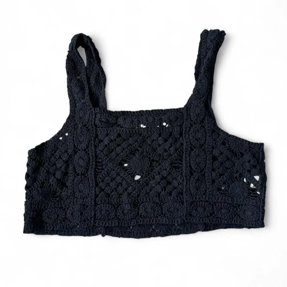Y2K Miss Selfie Black Crochet Cropped Tank Top – Size Large